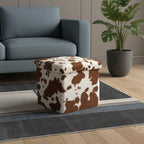 Brown and White Faux Fur Cow Print Storage Ottoman - 12-inch