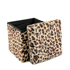 Black and Tan Faux Fur Leopard Storage Ottoman - 12-inch