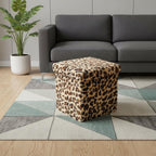 Black and Tan Faux Fur Leopard Storage Ottoman - 12-inch