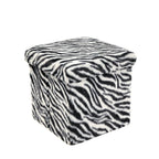 Black and White Faux Fur Zebra Storage Ottoman - 12-inch