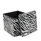 Black and White Faux Fur Zebra Storage Ottoman - 12-inch