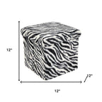 Black and White Faux Fur Zebra Storage Ottoman - 12-inch