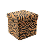 Black and Tan Faux Fur Tiger Storage Ottoman - 12-inch