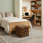 Black and Tan Faux Fur Tiger Storage Ottoman - 12-inch