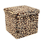 Black and Tan Faux Fur Leopard Storage Ottoman - 12-inch