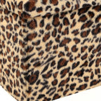 Black and Tan Faux Fur Leopard Storage Ottoman - 12-inch