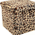 Black and Tan Faux Fur Leopard Storage Ottoman - 12-inch