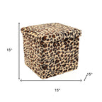 Black and Tan Faux Fur Leopard Storage Ottoman - 12-inch