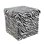 Black and White Faux Fur Zebra Storage Ottoman - 12-inch