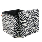 Black and White Faux Fur Zebra Storage Ottoman - 12-inch