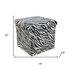 Black and White Faux Fur Zebra Storage Ottoman - 12-inch