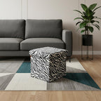 Black and White Faux Fur Zebra Storage Ottoman - 12-inch