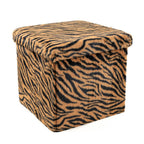 Black and Tan Faux Fur Tiger Storage Ottoman - 12-inch