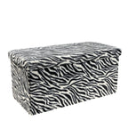Black and White Faux Fur Zebra Storage Ottoman - 12-inch