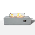 65000 Btu 52 Antiqued White Concrete Propane Rectangular Fire Pit with Cover