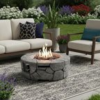40000 Btu 28 Gray Steel Propane Round Fire Pit with Cover
