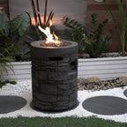 32000 Btu 26 Gray Magnesium Oxide Propane Round Fire Pit with Cover