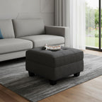 Gray and Black Solid Wood and Linen Tufted Storage Ottoman - 26-inch