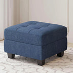Gray and Black Solid Wood and Linen Tufted Storage Ottoman - 26-inch