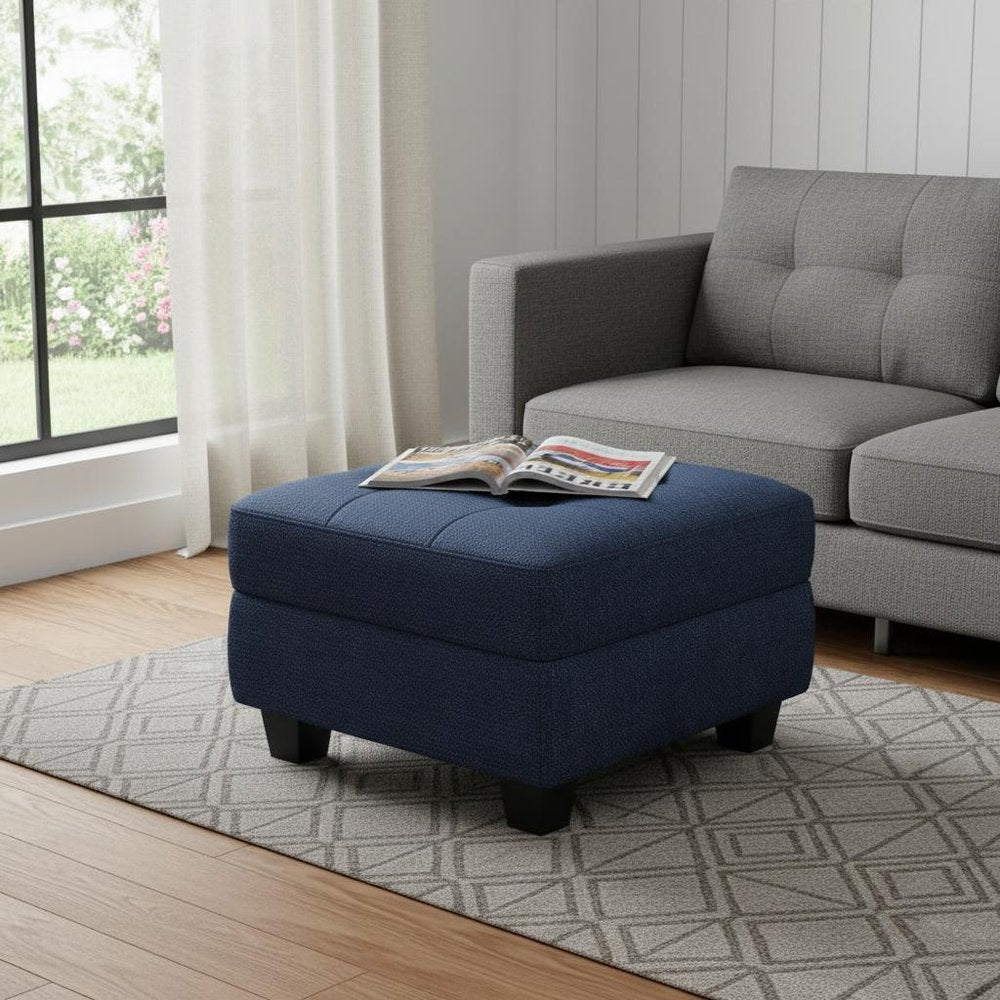 Gray and Black Solid Wood and Linen Tufted Storage Ottoman - 26-inch