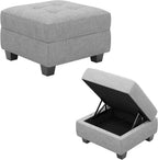 Gray and Black Solid Wood and Linen Tufted Storage Ottoman - 26-inch