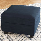 Black Velvet Storage Ottoman - 25-inch
