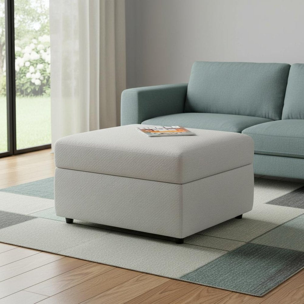 Beige and Black Chenille Storage Ottoman - 30-inch