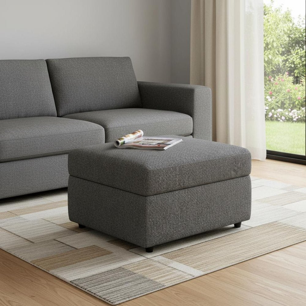Beige and Black Chenille Storage Ottoman - 30-inch