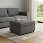 Beige and Black Chenille Storage Ottoman - 30-inch