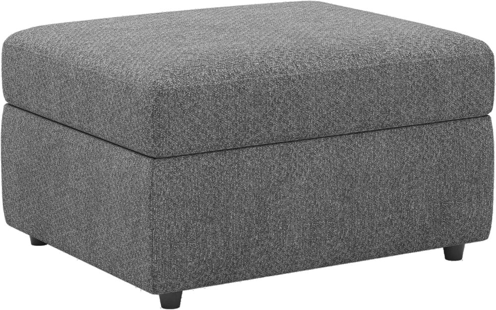 Beige and Black Chenille Storage Ottoman - 30-inch