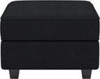 Teal Blue and Black Solid Wood and Microfiber Storage Ottoman - 26-inch