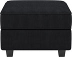 Teal Blue and Black Solid Wood and Microfiber Storage Ottoman - 26-inch