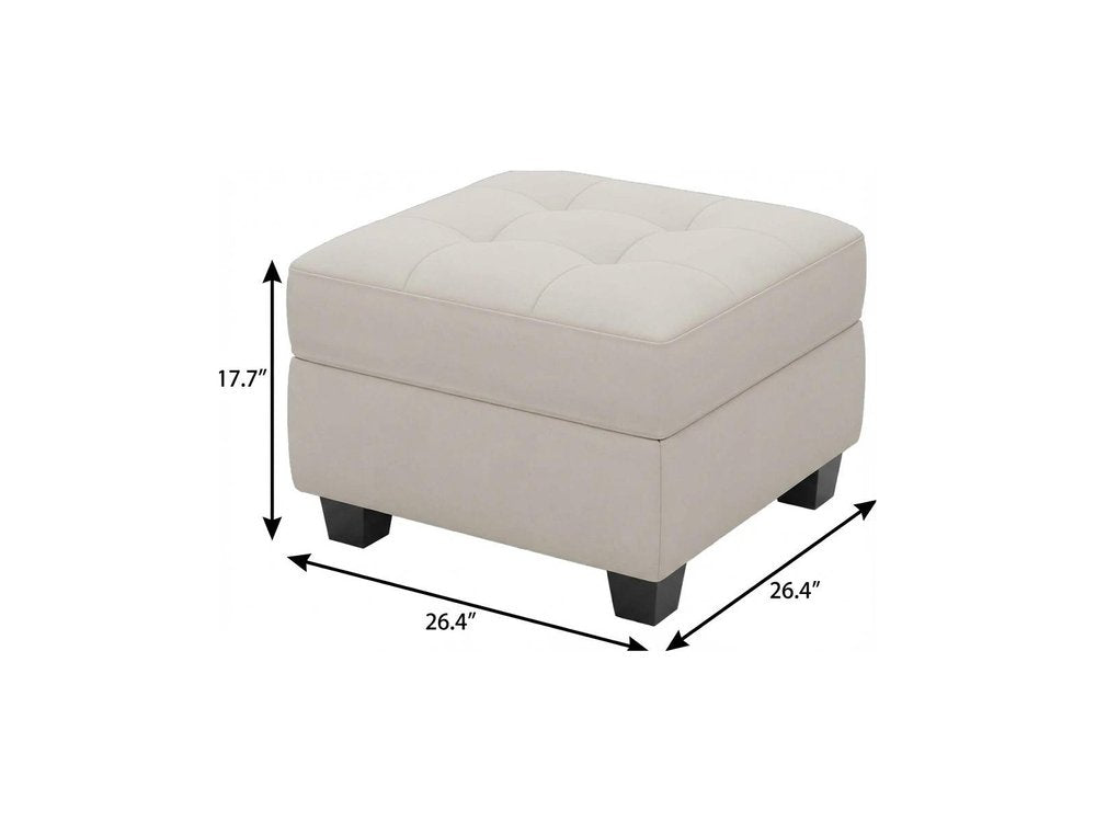 Beige and Black Velvet Tufted Storage Ottoman - 26-inch
