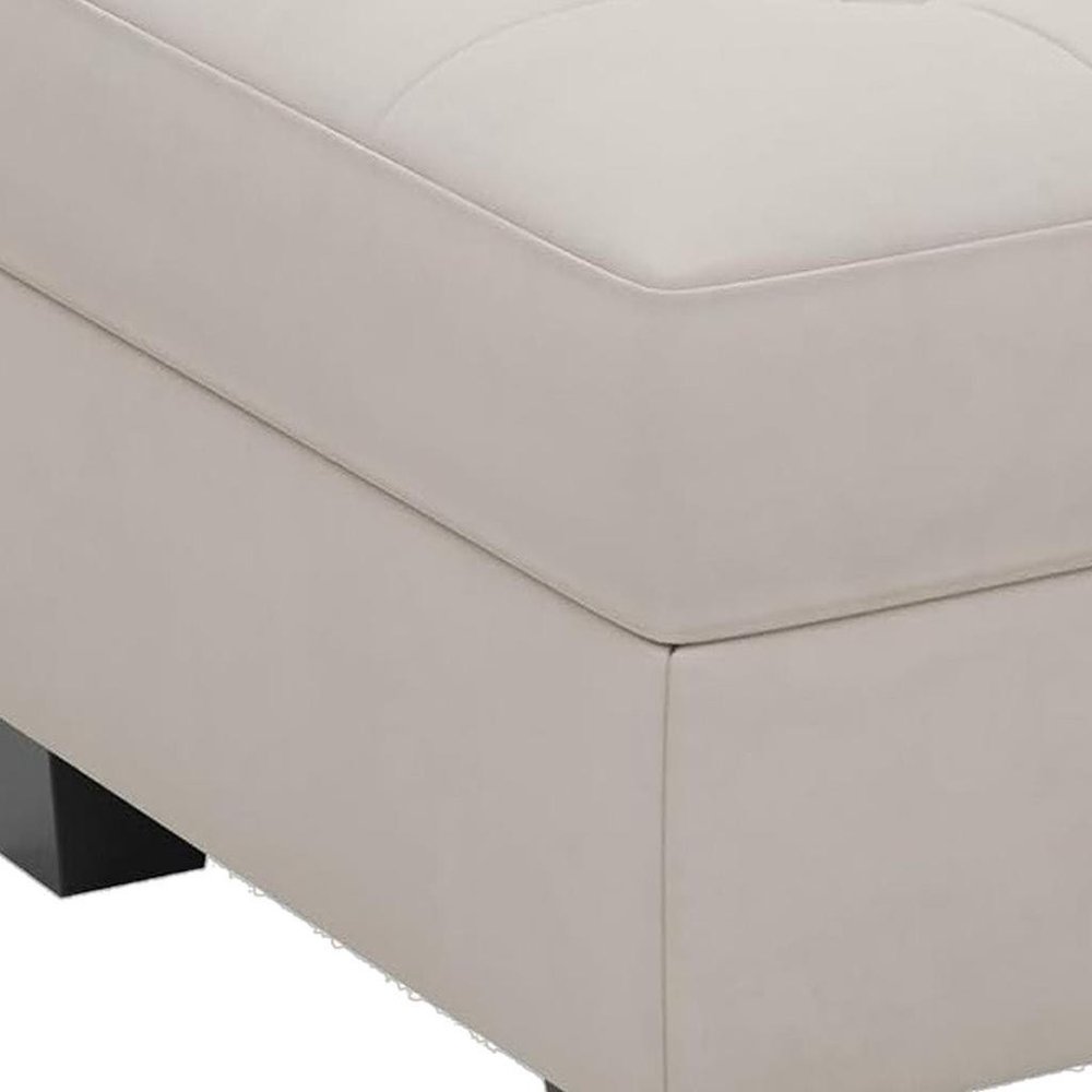Beige and Black Velvet Tufted Storage Ottoman - 26-inch