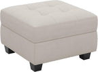 Beige and Black Velvet Tufted Storage Ottoman - 26-inch