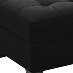 Beige and Black Velvet Tufted Storage Ottoman - 26-inch