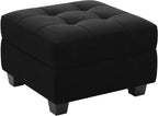 Beige and Black Velvet Tufted Storage Ottoman - 26-inch