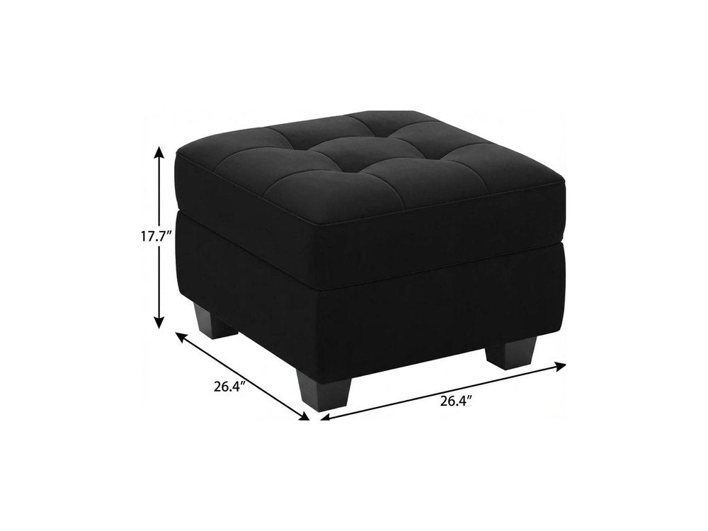Beige and Black Velvet Tufted Storage Ottoman - 26-inch