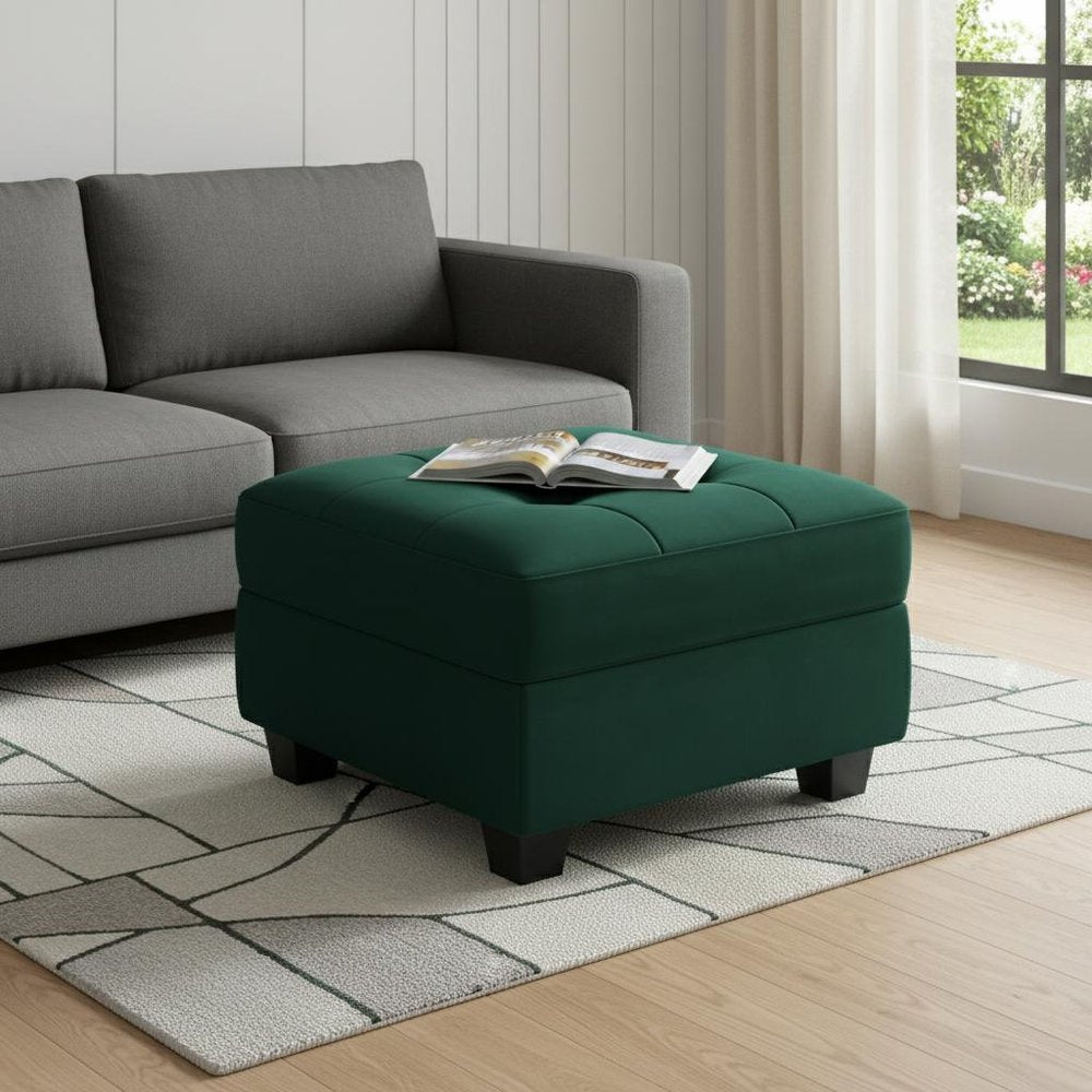 Beige and Black Velvet Tufted Storage Ottoman - 26-inch