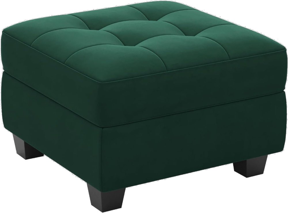 Beige and Black Velvet Tufted Storage Ottoman - 26-inch