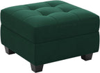 Beige and Black Velvet Tufted Storage Ottoman - 26-inch