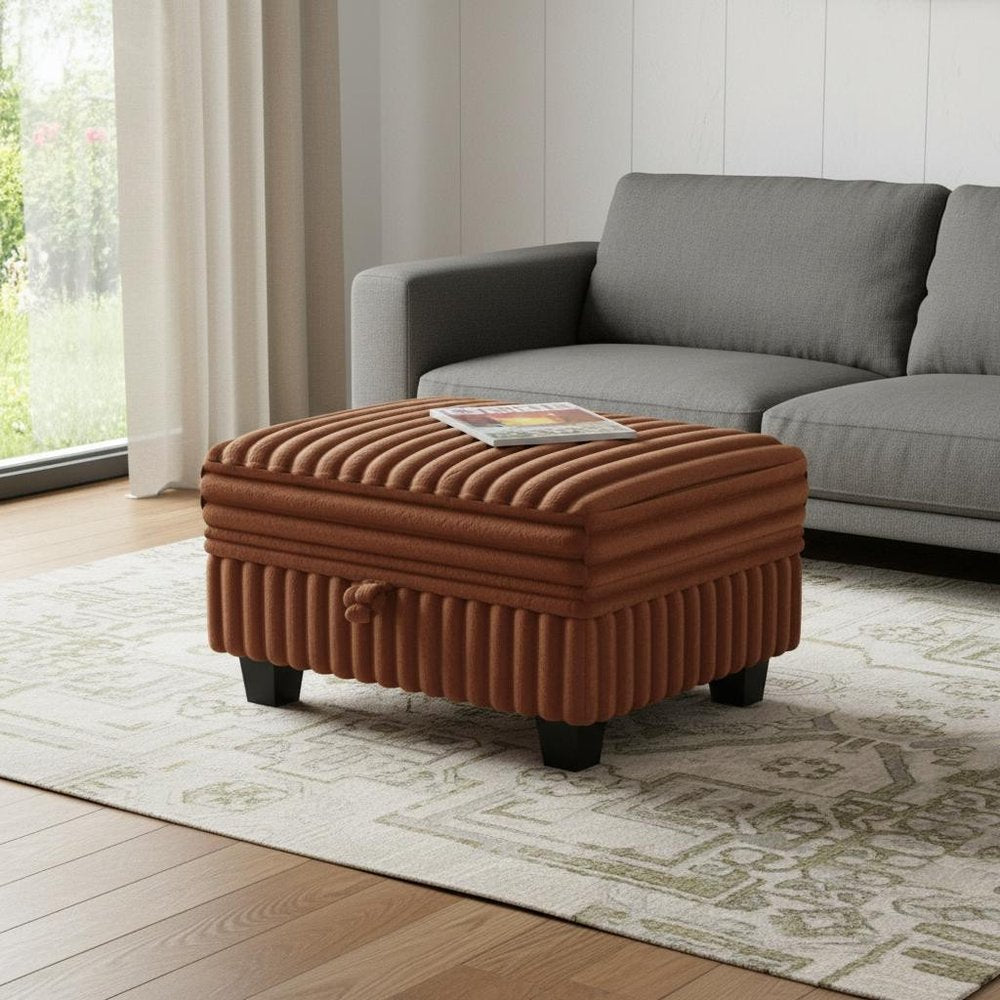 Black Faux Fur Storage Ottoman - 30-inch
