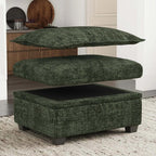 Green and Black Chenille Storage Ottoman - 30-inch