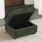 Green and Black Chenille Storage Ottoman - 30-inch