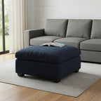 Beige and Black Velvet Ottoman - 32-inch