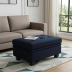 Blue and Black Velvet Tufted Storage Ottoman - 32-inch