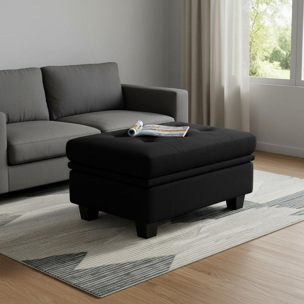 Blue and Black Velvet Tufted Storage Ottoman - 32-inch