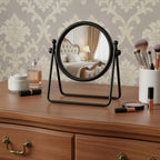 Black Metal Round Framed Adjustable Makeup Shaving Tabletop Mirror - 10-inch