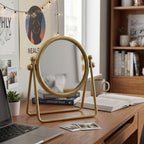 Gold Metal Round Tilting Framed Makeup Shaving Tabletop Mirror - 10-inch