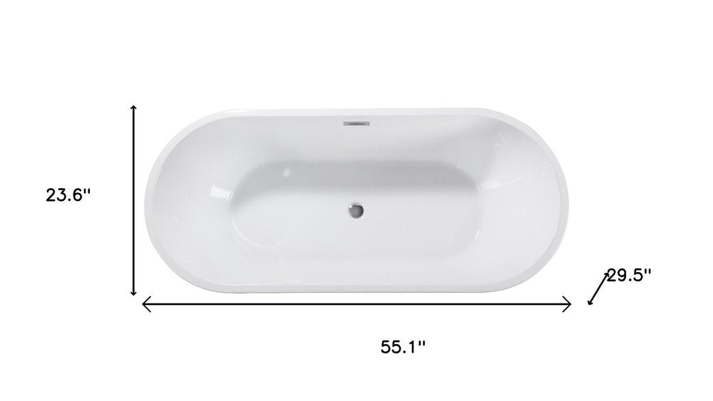 White Acrylic Oval Bath Tub - 55-inch